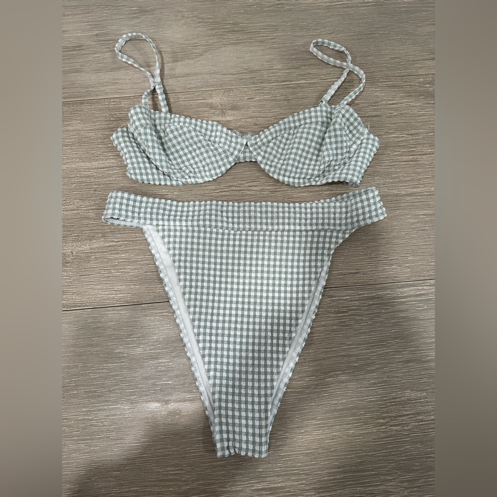 Abercrombie & Fitch Green Seersucker Checkered Gingham Bikini Set